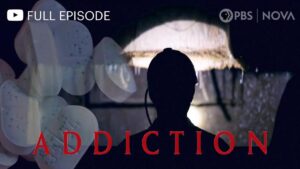 Addiction: The Science Behind (NOVA PBS) 1 A silhouette of a man and enlarged pills for The Science Behind Addiction documentary