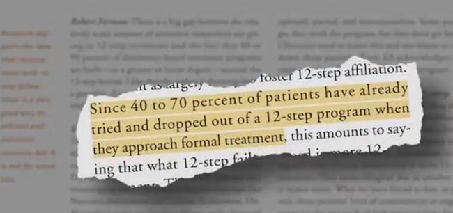 Mike Pond: Beating Alcohol Addiction Through Evidence-Based Treatment 1 A section of a research paper about Alcoholics Anonymous that says "Since 40 to 70 percent of patients have already tried and dropped out of a 12-step program when they approach formal treatment."